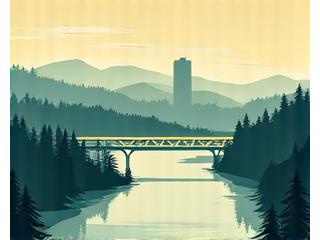 A stylized map of Portland, Oregon, featuring landmarks like the St. Johns Bridge and trees, indicating local community connection and resources.