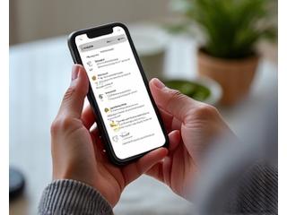 Close-up of hands holding a smartphone displaying product reviews, with various wellness products subtly blurred in the background, representing user feedback.