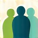 Icon representing a diverse community with interconnected speech bubbles.