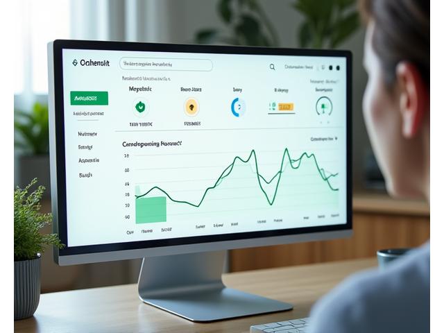 A modern digital dashboard displaying various health metrics like heart rate, activity levels, sleep patterns, and a graph showing metabolic progress over time.