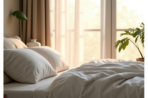 Comfortable bedroom with smart sleep tracking device on nightstand