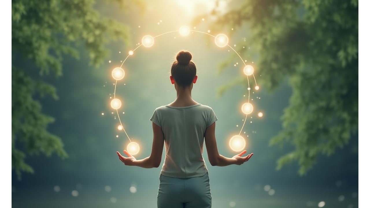 Illustration of a person calmly balancing multiple responsibilities, representing stress management and resilience for busy adults.