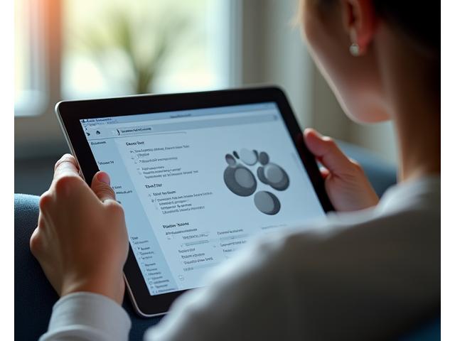 A person thoughtfully considering a digital questionnaire on a tablet, symbolizing a stress assessment and self-reflection.